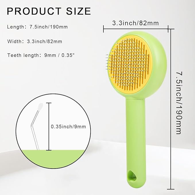 Self-Cleaning Pet Grooming Brush for Dogs & Cats, Effortlessly Removes Loose Hair, Tangles, and Mats - Ideal for Long & Short Hair Pets - Ergonomic, Skin-Friendly Design with Massage Particles Green