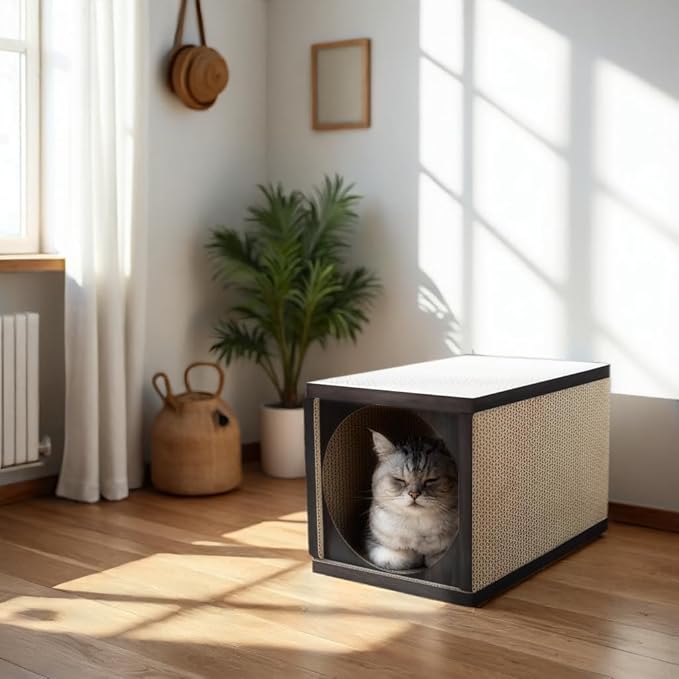 Cat Scratcher Tunnel, Cardboard cat House, Scratching Post for Indoor Cats, 360 Degree Comfort, Durable Design, Odor-Free, Easy Assembly, Perfect for Playful Kittens and Adult Cats, Espresso