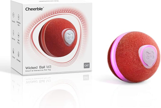 Cheerble 【2025 Upgrade】 Interactive Cat Ball Toy, Wicked Ball M3, Automatic Moving Ball Toy for Indoor Cat Kitten, Smart Anti-Depression Pet Toy Fun Gift with Light