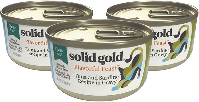 Solid Gold Flavorful Feast Wet Cat Food - Tuna & Sardine Pate - Canned Cat Food, 3 Pack