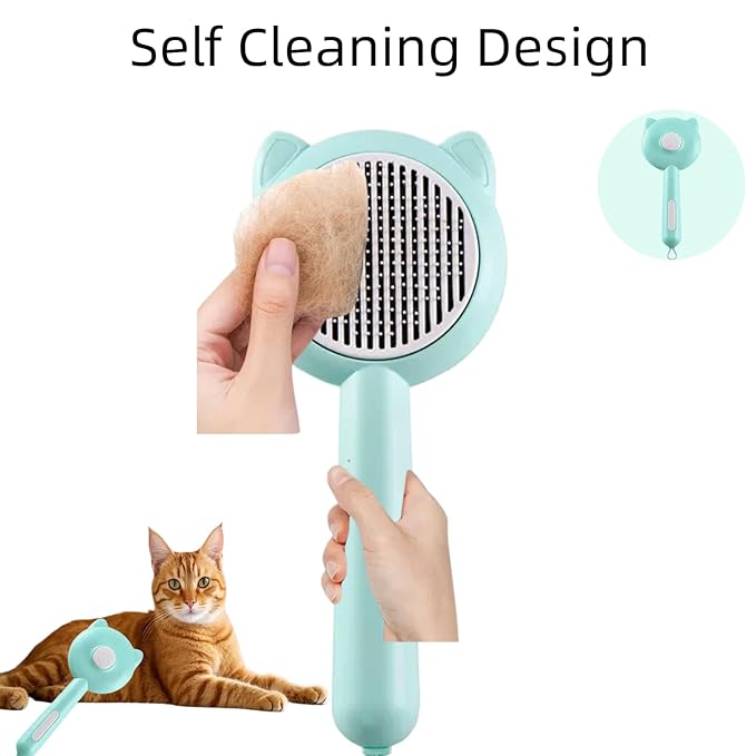Cat Brush,Cat Hair Brush for Indoor Cats,Pet Grooming Brush with Self Cleaning Button,Shedding Brush for Cats and Dogs,Easy to Clean