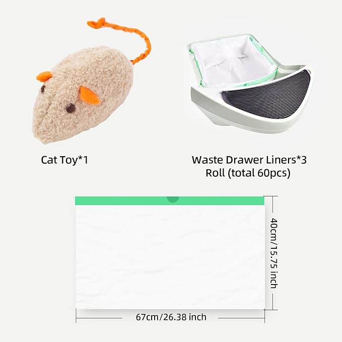 60 Count Waste Drawer Liners Bags Compatible with Litter Box Robot 4 and 3, Thick Self-cleaning Cat Litter Box Liners refill with Drawstring Heavy Duty 10-12 Gallons of Capacity
