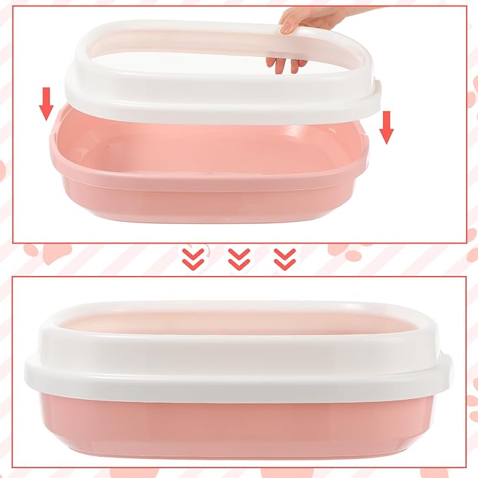 5 Pcs Small Cat Kitten Starter Kit Include Cat Litter Box with Shovel Cat Paw Litter Mat Scratch Pad Automatic Cat Bowls Turntable Cat Toys Balls Cat Essentials Kits for Cats Life(Pink)