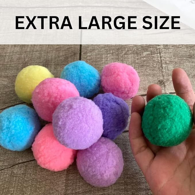 Premium Soft Pom Pom Balls for Kittens - Lightweight, Interactive, Assorted Colors - Plush Toy Balls for Kitten Training and Play - Pet Products for Cats (2.0 Inches 10 Balls)
