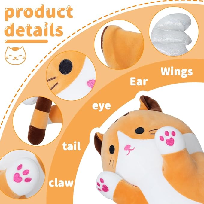 Long Plush Toy Cat Pillow Cute Plush Cat Toy Doll Stuffed Animal Cat Hugging Pillow for Sleeping Gift for Kids and Girls(Yellow,90cm/35.4in)