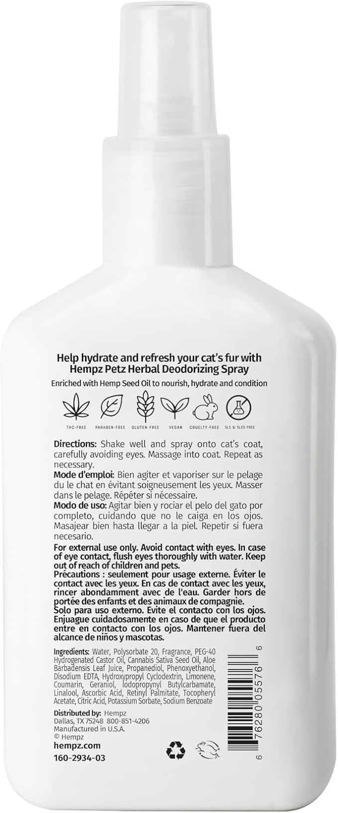 Hempz Petz, Cat Deodorizing Spray, Pet Cologne, Creamy Orange & Red Raspberry Deodorizing Spray, 8.5 fl. oz.