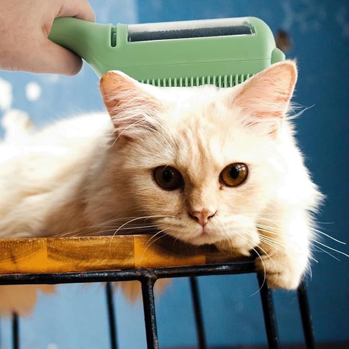 Cat Brush Pet Dry Cleaning Brush Cat Self Sticky Brush for Shedding and Grooming Long Short Hair Removal Comb with Recycling Box for Kitten Dog Rabbit Massage Roller Removes Loose Fur (Green)