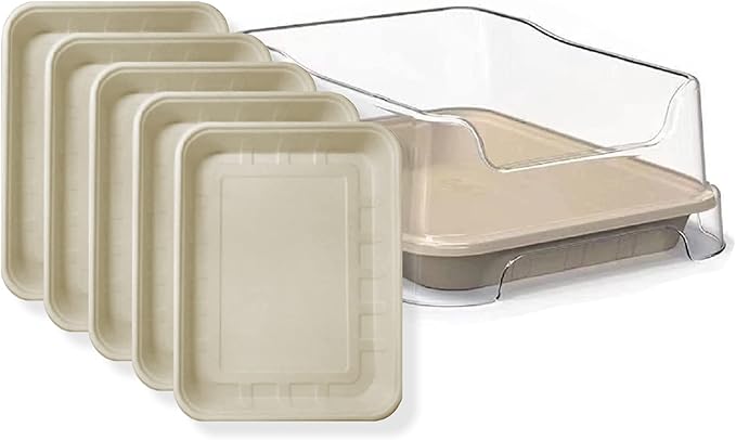 5-Pack Disposable Litter Boxes, Includes 1 Reusable Plastic Splash Shield. Low Entry for Senior Cats, Travel, Guinea Pigs, or Rabbits