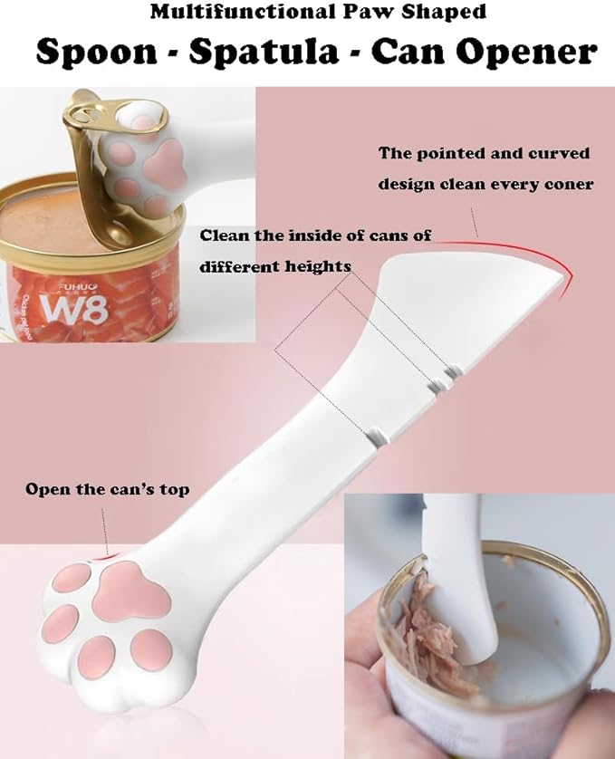 2 Pack Dog Cat Food Spoon Spatula, Cute Paw Pet Can Opener Mixing Spoons for Dog Cat Wet Food, Small Silicone Spatula Cat Treat Spoon Pet Cannd Food Scoop for Dog Cat, White