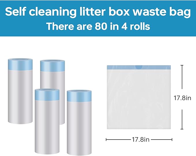 4 * 20 Count Trash Bags for Automatic Cat Litter Box Self Cleaning, Replacement Extra Large Liners for Robot Box, 4 Rolls Drawstring Waste Bags, 18 x 18 Inches(4 Rolls/80 Counts)