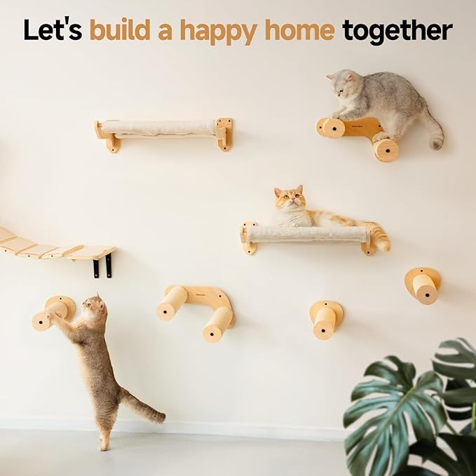 MEWOOFUN Cat Wall Furniture, Cat Wall Steps Cat Shelves for Wall Mounted, Wooden Cat Stairs with Sisal Rope Scratches - Cat Ladder Cat Climbing Shelves for Scratching, Jumping and Climbing