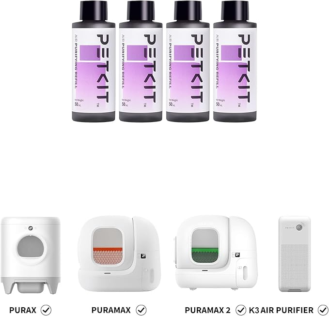 PETKIT Air Purifying Refills for PuraX PuraMax Self-Cleaning Cat Litter Box, 100% Natural Ingredients Odor Remover, 4 Bottles Odor Eliminating Replacement Refills, Quickly Odor Control