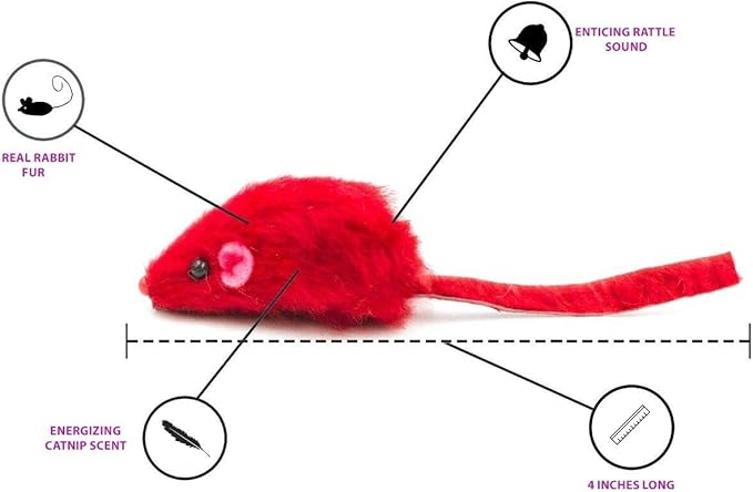 20 Christmas Holiday Mice with Catnip and Rattle Sound Made of Real Rabbit Fur Interactive Catch Play Mouse Toy for Cat, Pack of 20 Mice