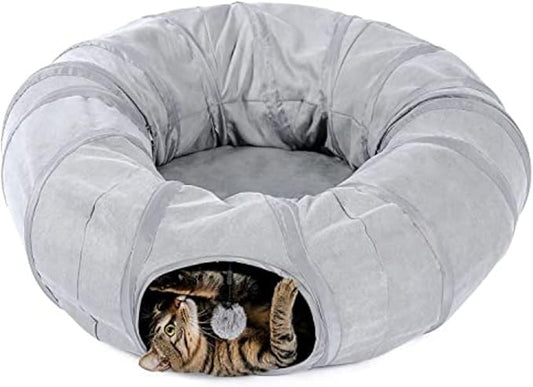 Cat Tunnel Bed for Indoor Cats,Large cat Donut Tunnel 3 Forms Peekaboo cat cave with Washable Cushion Multifunctional Cat Toys for Cats Rabbit,Cat Bed + Cat Tunnel+Cat Toys (Cat Tunnel Bed no Plush)