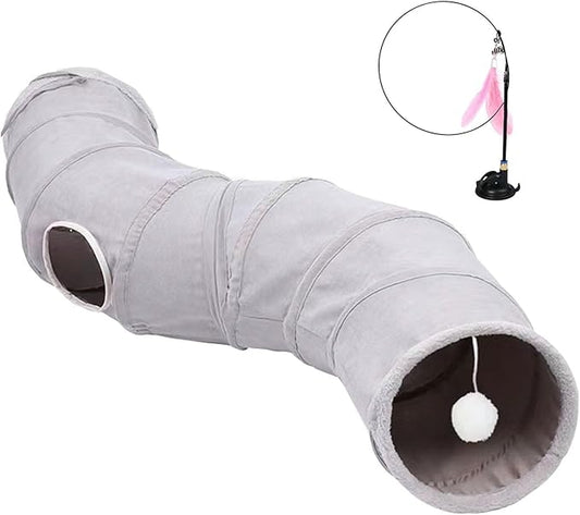 Cat Tunnel S-Shape Suede Cat Toy Tunnel 10.5 x 48.8 Inches Bunny Tunnels for Indoor, Collapsible Pets Play Tube Suitable for Cats Rabbits Pet Ferrets
