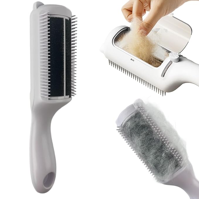 Cat Brush Pet Dry Cleaning Brush Cat Self Sticky Brush for Shedding and Grooming Long Short Hair Removal Comb with Recycling Box for Kitten Dog Rabbit Massage Roller Removes Loose Fur (White)