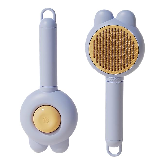 YINGFAN Cat Brushes for Indoor Cats, Self Cleaning Cat Brush for Shedding, Cat Hair Brush with Release Button, 7.9 Inch (Blue)