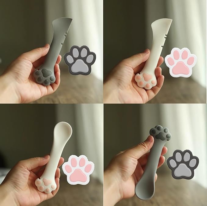 2 Pack Dog Cat Food Spoon Spatula, Cute Paw Pet Can Opener Mixing Spoons for Dog Cat Wet Food, Small Silicone Spatula Cat Treat Spoon Pet Cannd Food Scoop for Dog Cat, Grey