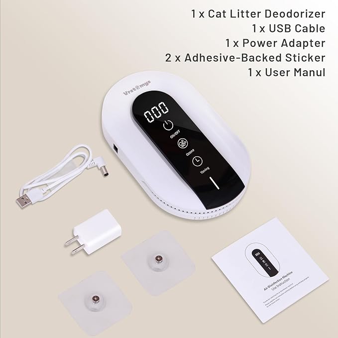 Cat Litter Deodorizer, Vrstemys 99% Litter Box Odor Eliminator, Stay-Within Ozone Air Purifier for Cat Litter Smell, Dog Poof Odor, Pet, Home, Room, Smoke, Garage and Toilet