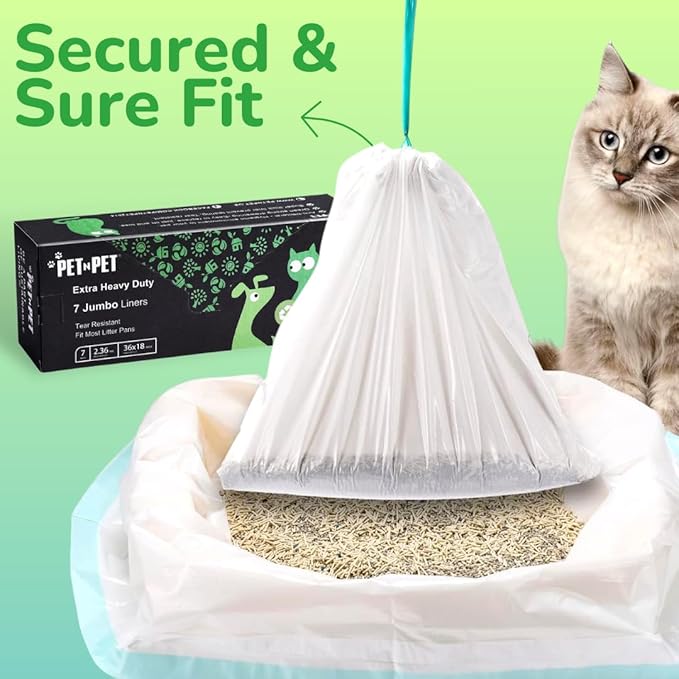 Pet N Pet Jumbo Cat Litter Box Liners, 7 Counts Heavy-Duty Kitty Litter Bags, Cat Pan Liners, Cats Box Liner Trash Bags
