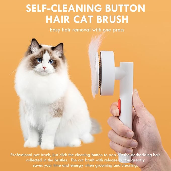 Cat Grooming Brush,Cat Brush for Shedding Pet Hair Cleaner Brush with Release Button Cats Dogs Self Cleaning Massage Brushes Deshedding Comb for Remove Tangles Loose Fur (Pink)