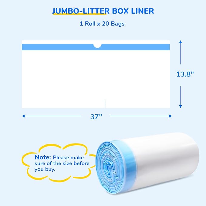 Cat Litter Bags with Drawstring, Size 37"x 13.8", Large Litter Pan Liners Compatible with Pet Scoop Free Self-Cleaning Box Tray, Tear and leak proof Pet Waste Bags, 20 Count