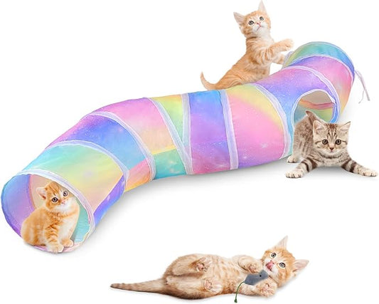 Cat Tunnel, S-Shape Cat Tunnels for Indoor Cats Foldable Cat Toys Cute Cat Tube with Mouse Toy Pet Cat Stuff