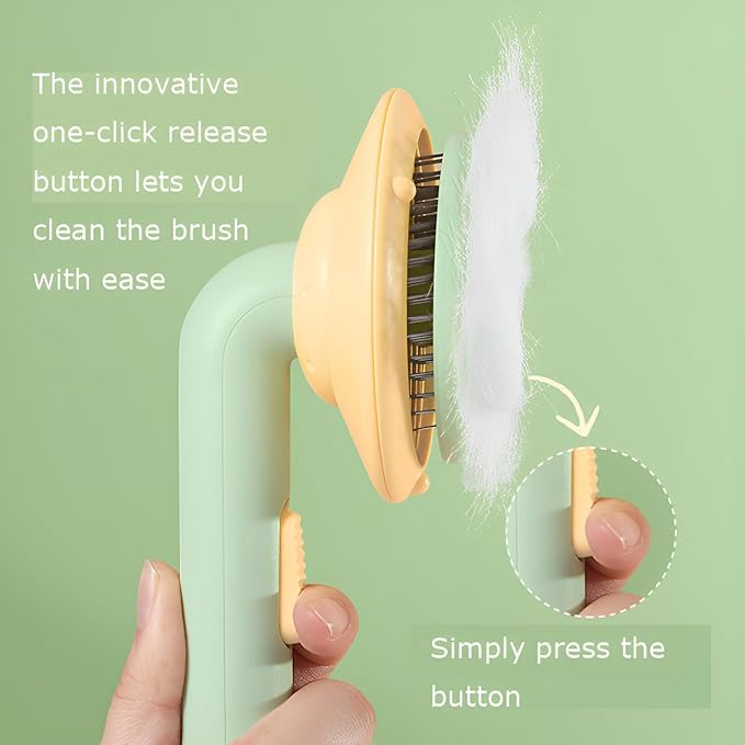 Cat Brush With Release Button Self Cleaning Cat Hair Brush Flea Comb Cat Brush For Shedding Indoor Cat Long Haired Short Haired Dog Grooming Supply Cat Essential Hangable UFO Shape (Green)