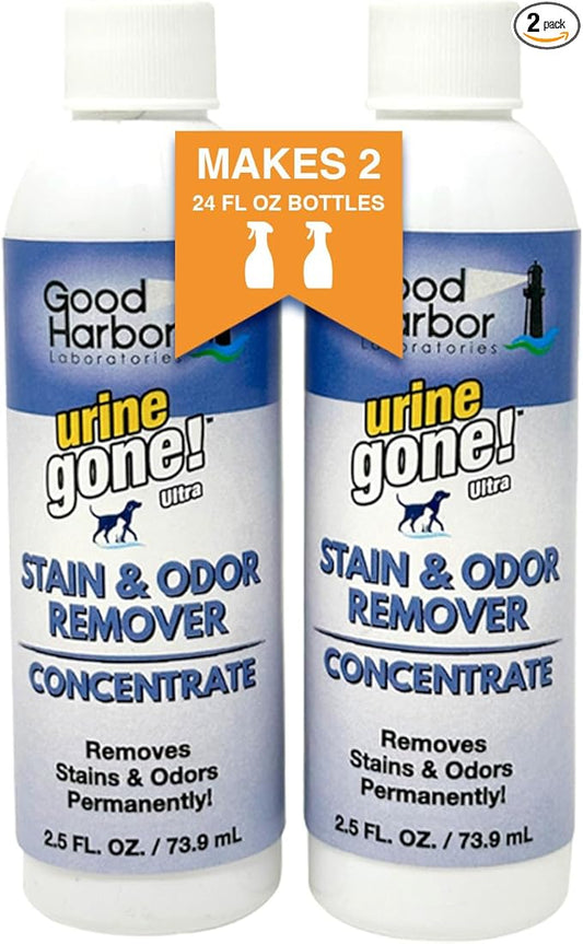 Urine Gone Stain & Odor Remover Concentrate: Fast-Acting, Natural Probiotic Enzymes, eliminate Stain matter & Odor on Carpet, Floor, Furniture & More. Helps Stop Pet Marking- 2 bottles make 49 oz