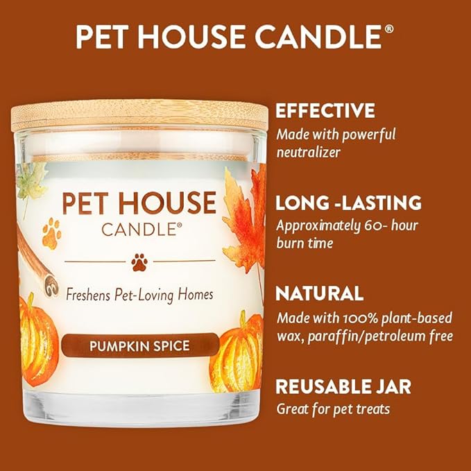 One Fur All Pet House Pumpkin Spice Candles Plant-Based/Soy Candle - Clean Burning Scented Candles, Long Lasting Pet Odor Candle for Home - 4 Pack