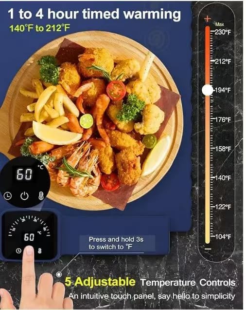 Electric Warming Tray, Full Surface Heating, Portable Food Warmer Rolling Silicone Mat, Food Warmer for Parties FeaturesFoldable Design & Fast Heating, Warming Plate for Buffet
