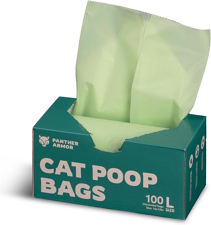Panther Armor Cat Litter Bags, 100 Large Unscented Poop Bags - 16x12in Super Large Kitty Litter Bags - Leak Proof Litter Box Trash Bags - Odor Proof Cat Disposal