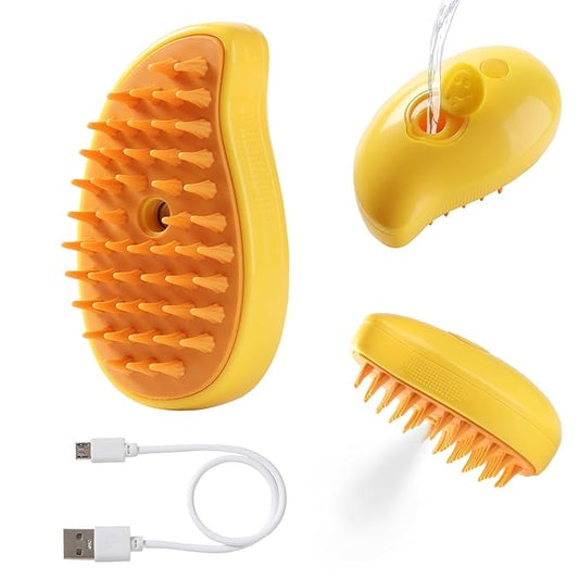 Steam Brush For Cats,3 In 1 Steamy Pet Brush,Cat Hair Brush With Steamer,Cat Comb With Steam,Cat Steamer Brush For Shedding,Steam Brush For Pets (yellow)