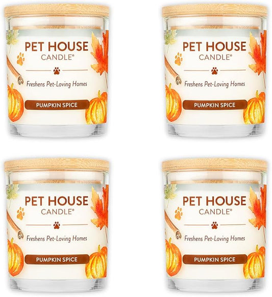 One Fur All Pet House Pumpkin Spice Candles Plant-Based/Soy Candle - Clean Burning Scented Candles, Long Lasting Pet Odor Candle for Home - 4 Pack