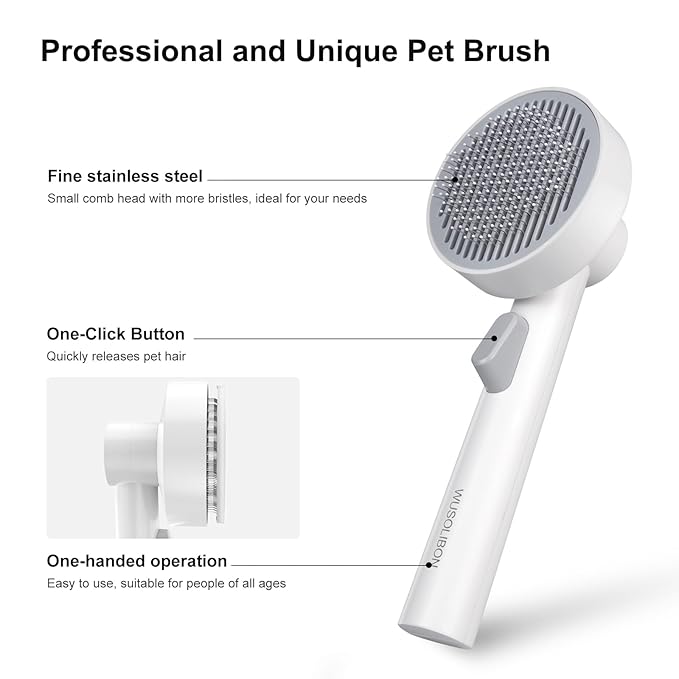Cat Brush for Shedding with One-Click Button, Cat Brushes for Indoor Cats, Cat brush suitable for long or short haired cats, easy to remove loose hair, pet massage brush