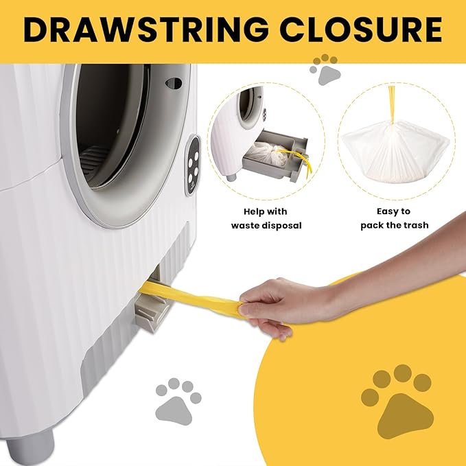 Drawstring Litter Box Liner Bag 60 Pack,Automatic Cat Litter Box Trash Bags for Self Cleaning Cat litter Box Drawer Liners