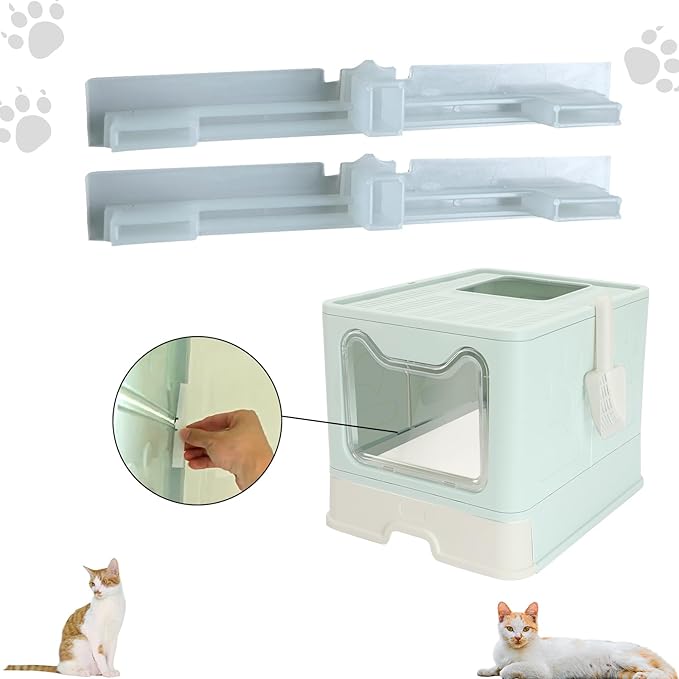ROCCS Foldable Cat Litter Box with Lid,No Smell Large Top Entry Litter Box with Cat Litter Scoop,Covered Drawer Type Kitty Potty,Including Fur Brush & Cleaning Glove,Blue 20" x 16" x 15"