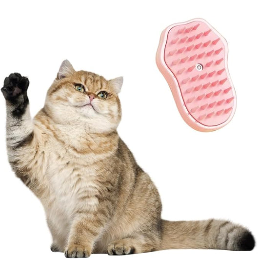 Steamy Cat Brush, 3 in 1 Cat Steamy Brush, Cat Steam for Shedding, Cat Cleaning Brush Comb with Steam, 2024 Multifunctional Cat Hair Brush for Removing Tangled and Loosse Hair (Pink Cat)