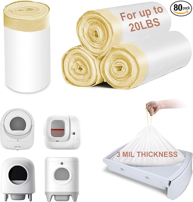 ELEGX 80 Count Litter Box Liners, 3MIL Extra Thick Heavy Duty, Automatic Self Cleaning Litter Robot Cat Waste Bag, 22" x 13" Compatible with Cleanpethome/Pura X/MAX/Petkitt/Pet ree