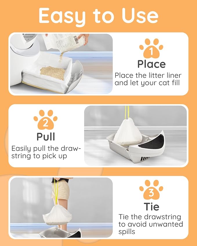 Drawstring Litter Box Liners 37"x18”, Cat Litter Bags Fit for Pet Safe Scoopfree Cat Litter Tray Pans & Most Medium & Large Cat Litter Box, Self-cleaning Litter Robot Liners, 20 Count