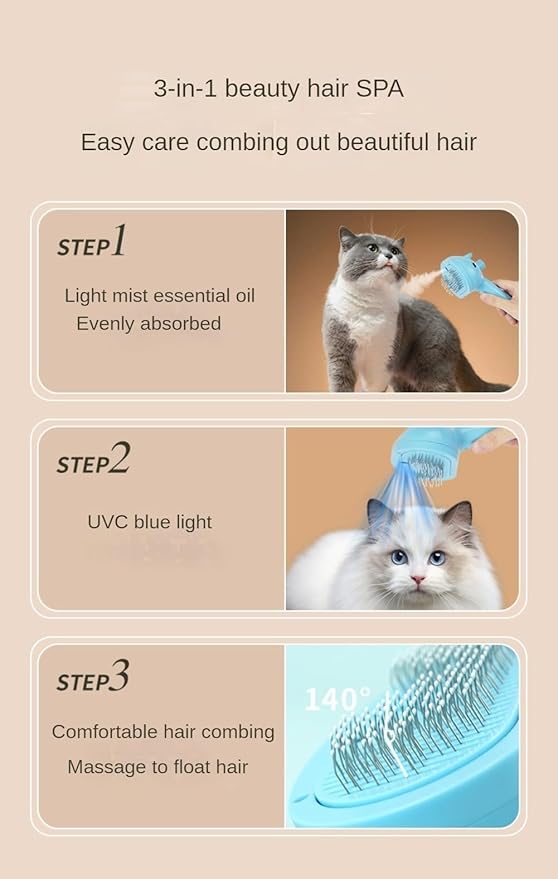 Cat Steam Brush for Indoor Cats – Gentle Cat Hair Brush with Steam Mist, Self-Cleaning Feature, and Quiet Massage Function – Perfect for Shedding, Tangles, and Grooming | Steam Brush for Cats