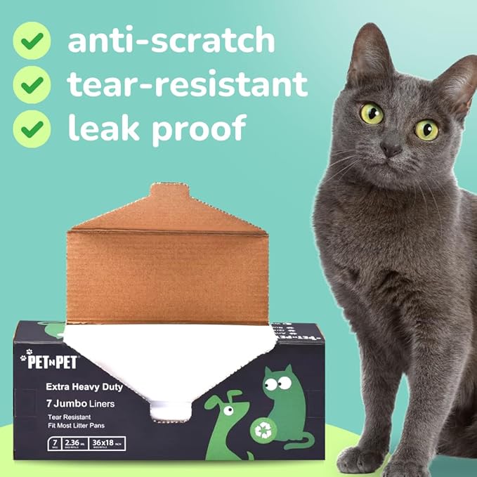 Pet N Pet Jumbo Cat Litter Box Liners, 7 Counts Heavy-Duty Kitty Litter Bags, Cat Pan Liners, Cats Box Liner Trash Bags
