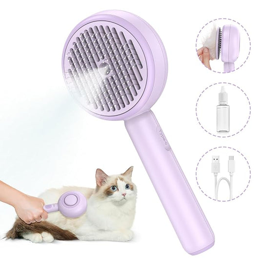 3 In 1 Steam Cat Brush with Release Button and Tank, Cat Brush for De-shedding that Effectively Remove Knots and Loose Hair, for Long and Short Hair Dogs and Cats