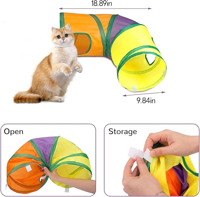Cat Tunnel with Play Ball, Interactive Peek-a-Boo Cat Toys Cat Tube Toy, Colorful L-Tunnel