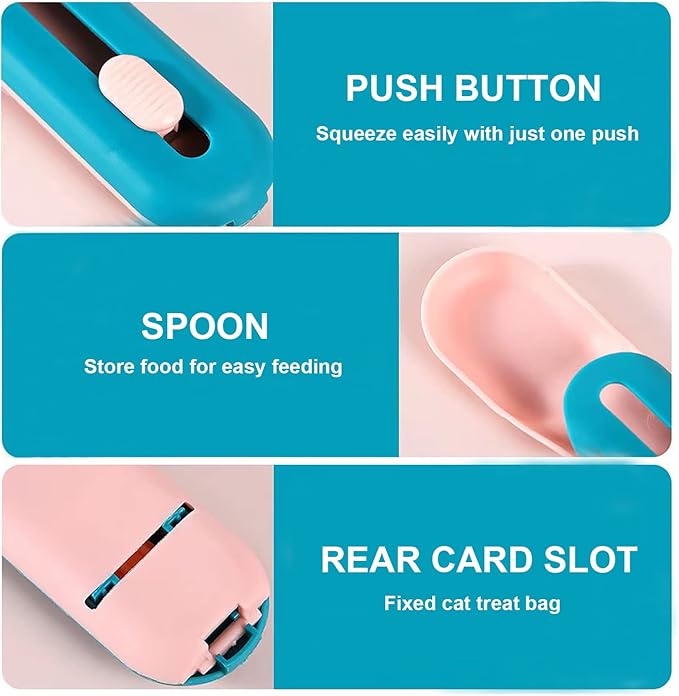 Cat Wet Treats Dispense Spoon,Treat Squeeze Spoon, Feeding & Watering Supplies Wet Cat Food Storage pet Food Spoon(Blue and Yellow)