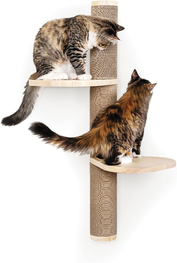 Ascentials - Sunrise Steps - Wall Post w/Climbing Corrugate Shelves, Extendable w/Modern Design, Scratching Surface & Natural Materials