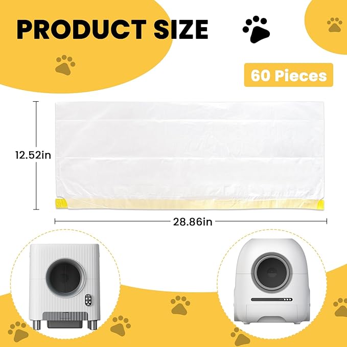 Drawstring Litter Box Liner Bag 60 Pack,Automatic Cat Litter Box Trash Bags for Self Cleaning Cat litter Box Drawer Liners