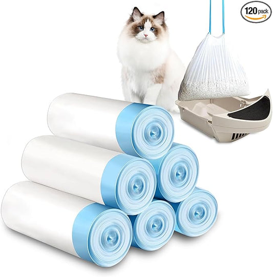 Cat Litter Waste Bags Liners,120 Count Compatible with Litter-Robot 3/4,Heavy Duty Self Cleaning Automatic Litter Box Bags,26.3" x 15.7"