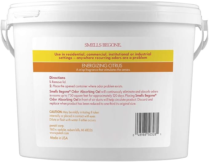 SMELLS BEGONE Odor Absorber Gel - Air Freshener & Odor Eliminator for Homes, Garages & Commercial Buildings - Industrial Size - Energizing Citrus Scent - 1 Gallon