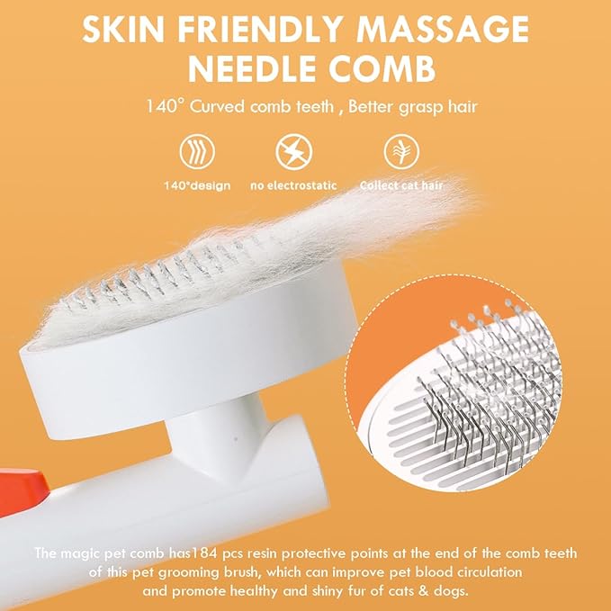 Cat Grooming Brush,Cat Brush for Shedding Pet Hair Cleaner Brush with Release Button Cats Dogs Self Cleaning Massage Brushes Deshedding Comb for Remove Tangles Loose Fur (Pink)